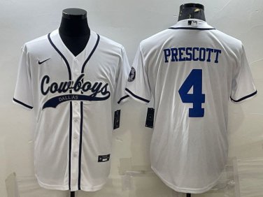Activewear  Uniform #4 Dak Prescott Jerseys White Baseball CoolBase Shirt