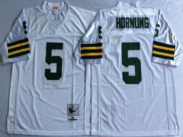 Activewear  Uniform #5 Paul Hornung Jerseys M&N Vintage White Throwback Shirt