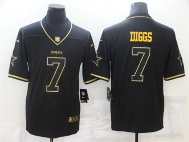 Activewear  Uniform #7 Trevon Diggs Jerseys Black Golded Edition Limited Shirt