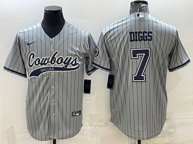 Activewear  Uniform #7 Trevon Diggs Jerseys Grey Pinstripe Baseball CoolBase Shirt