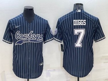 Activewear  Uniform #7 Trevon Diggs Jerseys Navy Pinstripe Baseball CoolBase Shirt