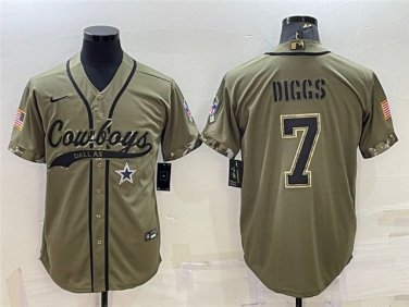 Activewear  Uniform #7 Trevon Diggs Jerseys Olive Salute To Service Baseball Shirt