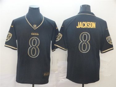 Activewear  Uniform #8 Lamar Jackson Jerseys Black Golded Edition Limited Shirt