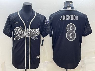 Activewear  Uniform #8 Lamar Jackson Jerseys Black RFLCTV Baseball CoolBase Shirt