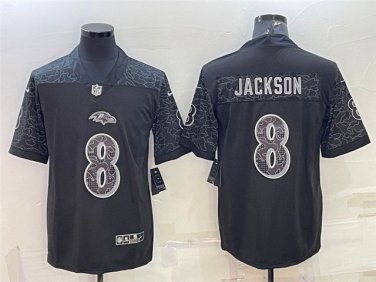 Activewear  Uniform #8 Lamar Jackson Jerseys Black RFLCTV Limited Shirt