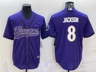Activewear  Uniform #8 Lamar Jackson Jerseys Purple Baseball CoolBase Shirt
