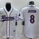 Activewear  Uniform #8 Lamar Jackson Jerseys White Baseball CoolBase Shirt