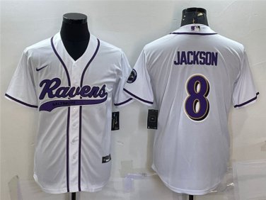 Activewear  Uniform #8 Lamar Jackson Jerseys White Baseball CoolBase Shirt