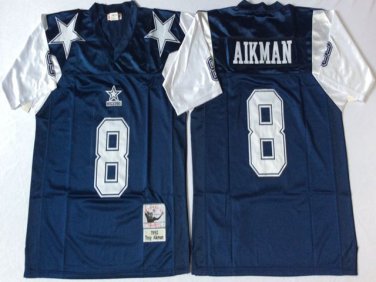 Activewear  Uniform #8 Troy Aikman Jerseys M&N Vintage Navy Throwback Shirt