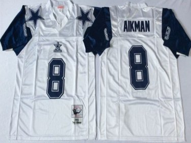 Activewear  Uniform #8 Troy Aikman Jerseys M&N Vintage White Throwback Shirt