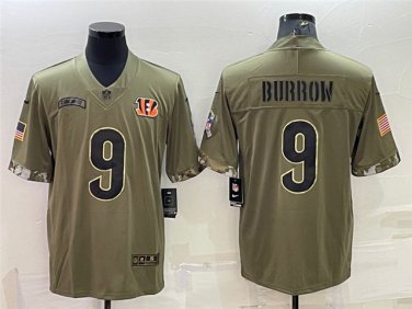 Activewear  Uniform #9 Joe Burrow Jerseys 2022 Olive Salute To Service Limited Shirt