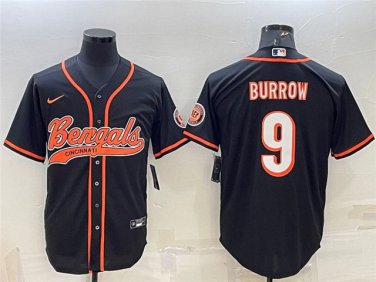 Activewear  Uniform #9 Joe Burrow Jerseys Black Baseball CoolBase Shirt