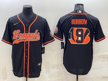Activewear  Uniform #9 Joe Burrow Jerseys Black Team Big Logo Baseball CoolBase Shirt