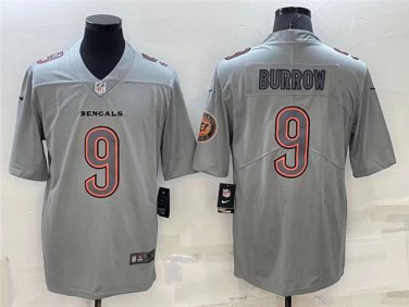 Activewear  Uniform #9 Joe Burrow Jerseys Gray Atmosphere Fashion Limited Shirt