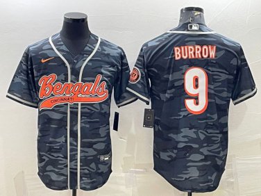 Activewear  Uniform #9 Joe Burrow Jerseys Grey Camo Baseball CoolBase Shirt