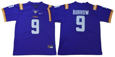 Activewear  Uniform #9 Joe Burrow Jerseys Purple L S U Tigers College Shirt