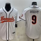 Activewear  Uniform #9 Joe Burrow Jerseys White Baseball CoolBase Shirt