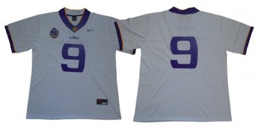 Activewear  Uniform #9 Joe Burrow Jerseys White L S U Tigers 125TH Patch Shirt