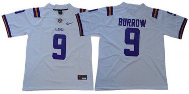 Activewear  Uniform #9 Joe Burrow Jerseys White L S U Tigers College Shirt