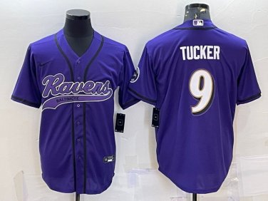 Activewear  Uniform #9 Justin Tucker Jerseys Purple Baseball CoolBase Shirt