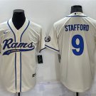 Activewear  Uniform #9 Matthew Stafford Jerseys Cream Baseball CoolBase Shirt