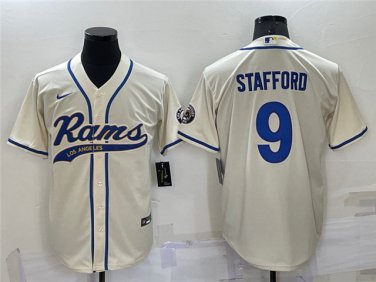 Activewear  Uniform #9 Matthew Stafford Jerseys Cream Baseball CoolBase Shirt