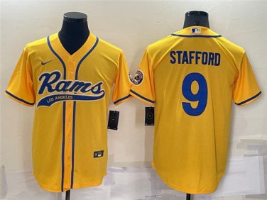 Activewear  Uniform #9 Matthew Stafford Jerseys Gold Baseball CoolBase Shirt