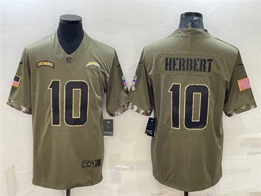 Activewear  Uniform #10 Justin Herbert Jerseys 2022 Olive Salute Service Limited Shirt