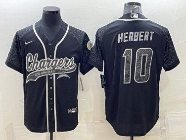 Activewear  Uniform #10 Justin Herbert Jerseys Black RFLCTV Baseball CoolBase Shirt