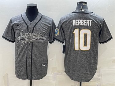 Activewear  Uniform #10 Justin Herbert Jerseys Grey Gridiron Baseball CoolBase Shirt