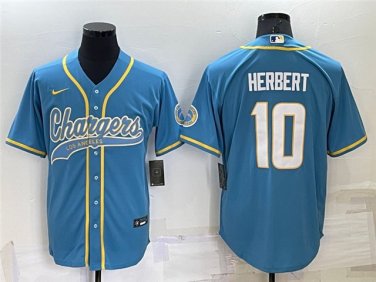 Activewear  Uniform #10 Justin Herbert Jerseys Powder Blue Baseball CoolBase Shirt