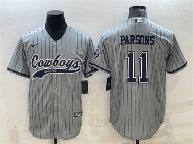 Activewear  Uniform #11 Micah Parsons Jerseys Grey Pinstripe Baseball CoolBase Shirt