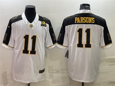 Activewear  Uniform #11 Micah Parsons Jerseys Thanksgiving White Gold Limited Shirt