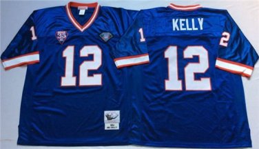 Activewear  Uniform #12 Jim Kelly Jerseys M&N Vintage Blue Throwback Shirt