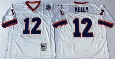 Activewear  Uniform #12 Jim Kelly Jerseys M&N Vintage White Throwback Shirt