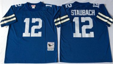 Activewear  Uniform #12 Roger Staubach Jerseys Vintage Blue Throwback Shirt