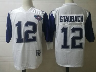 Activewear  Uniform #12 Roger Staubach Jerseys Vintage White Throwback Shirt