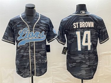 Activewear  Uniform #14 Amon-Ra St. Brown Jerseys Grey Camo Baseball CoolBase Shirt