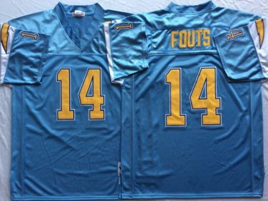 Activewear  Uniform #14 Dan Fouts Jerseys M&N Vintage Blue Throwback Shirt