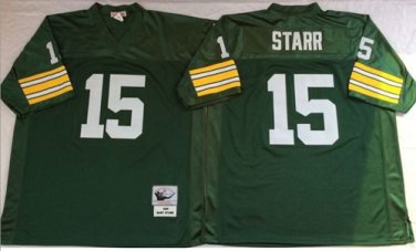 Activewear  Uniform #15 Bart Starr Jerseys M&N Vintage Green Throwback Shirt