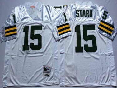 Activewear  Uniform #15 Bart Starr Jerseys M&N Vintage White Throwback Shirt