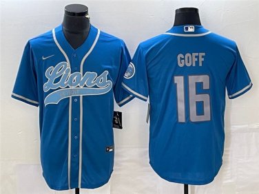 Activewear  Uniform #16 Jared Goff Jerseys Blue Baseball CoolBase Shirt