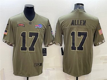 Activewear  Uniform #17 Josh Allen Jerseys 2022 Olive Salute To Service Limited Shirt