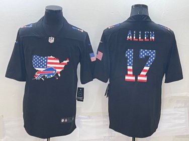 Activewear  Uniform #17 Josh Allen Jerseys Black USA Flag Fashion Limited Shirt