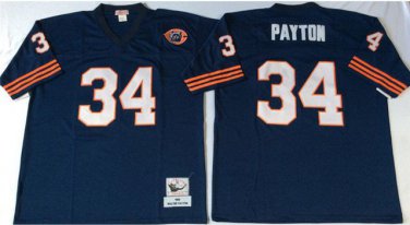 Activewear  Uniform #34 Walter Payton Jerseys Vintage Navy Throwback Shirt
