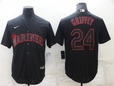 Activewear Baseball Uniform 24 Ken Griffey Jr. Jerseys Black Shadow CoolBase Shirt