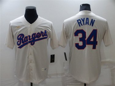 Activewear Baseball Uniform 34 Nolan Ryan Jerseys Cream Cooperstown Collection Shirt