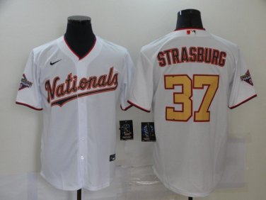 Activewear Baseball Uniform 37 Stephen Strasburg Jerseys White 2020 Gold Program Shirt