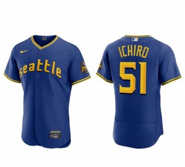 Activewear Baseball Uniform 51 Ichiro Suzuki Jerseys Royal City Connect Elite Shirt