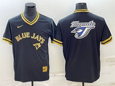 Activewear Baseball Uniform Toronto Blue Jays Blank Jerseys Black Gold Team Big Logo Shirt